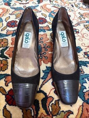 Galo Black Suede & Black Leather Cap-Toe Heels